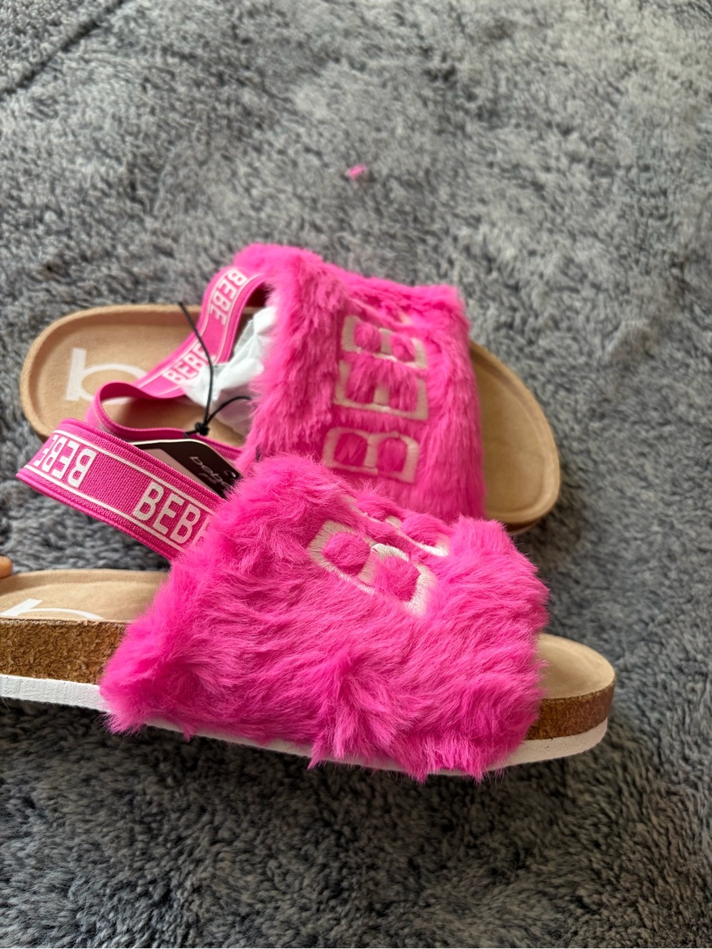 Bebe Girls Fuzzy Slide Sandals in Bright Pink